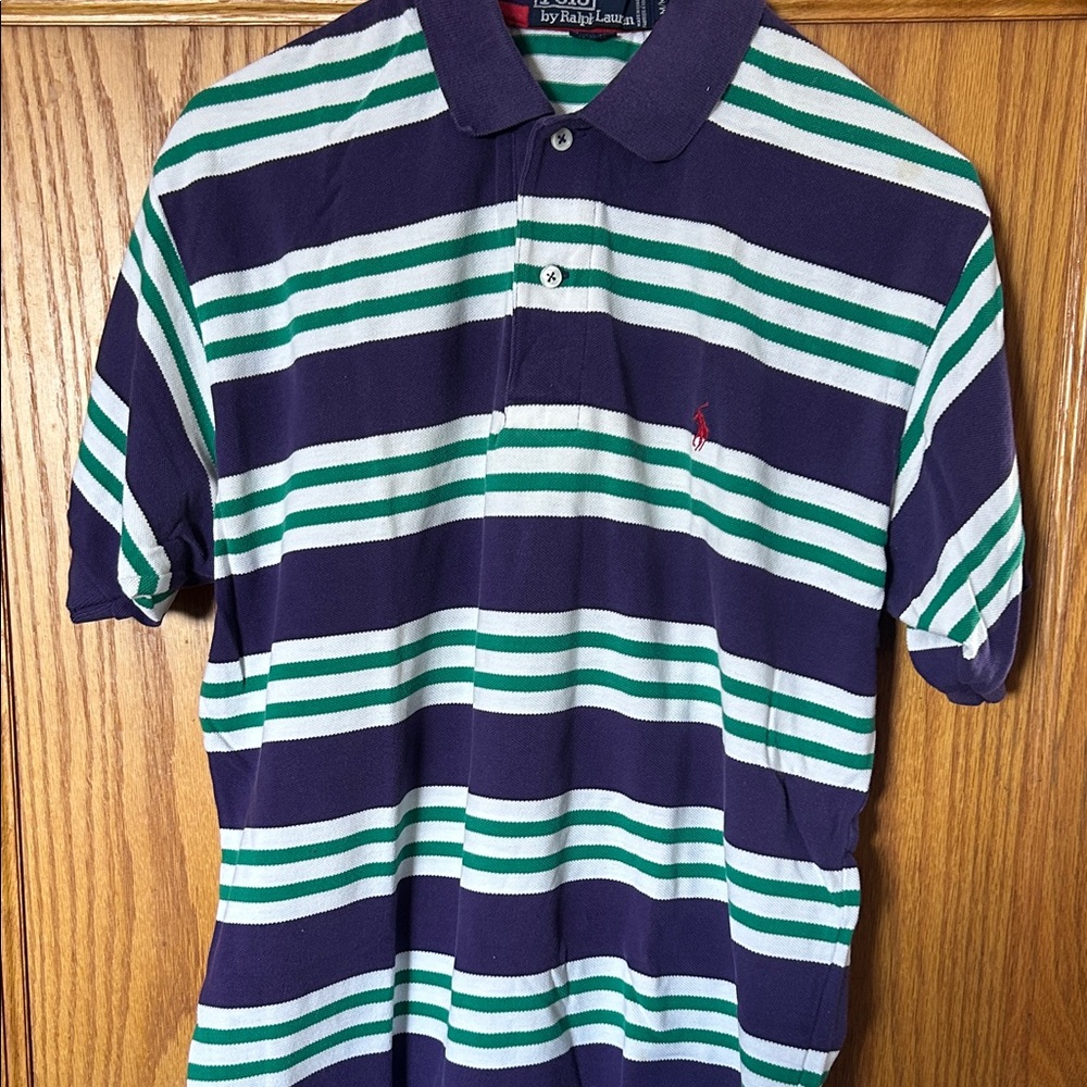 Polo by Ralph Lauren Striped Polo Shirt - Navy, Green, White  Vintage